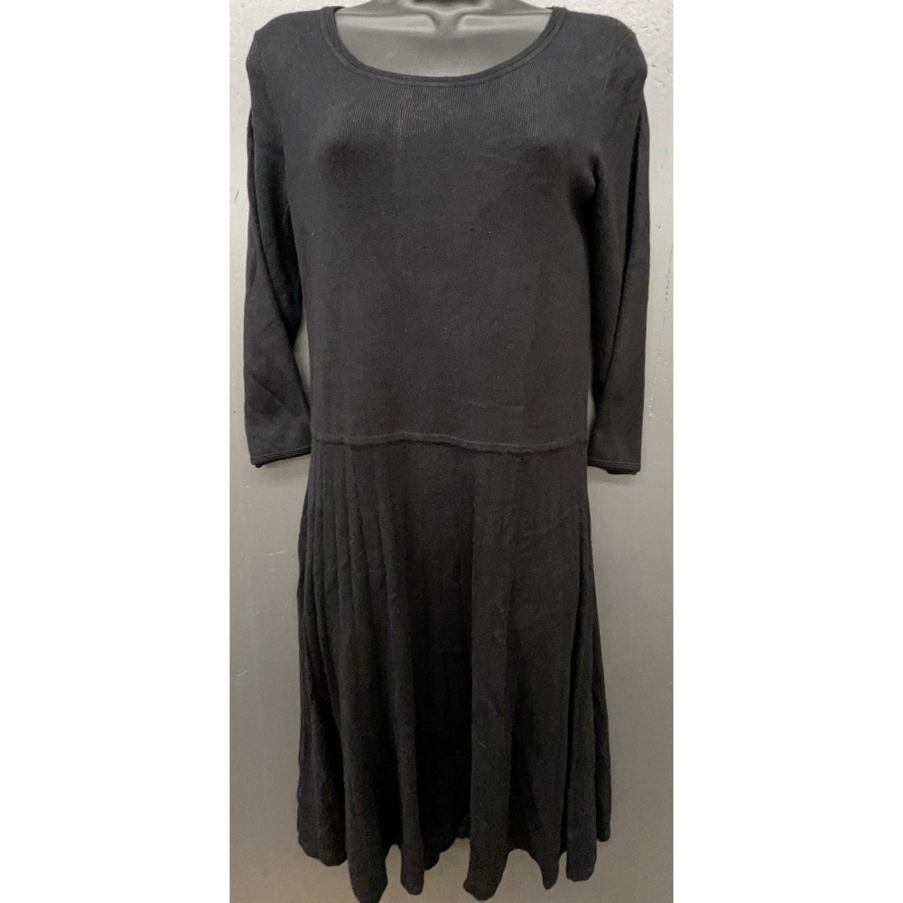 Talbots Sweater‎ Dress Mp Black Flare Ribbed Midi Preppy Classic Quiet Luxury